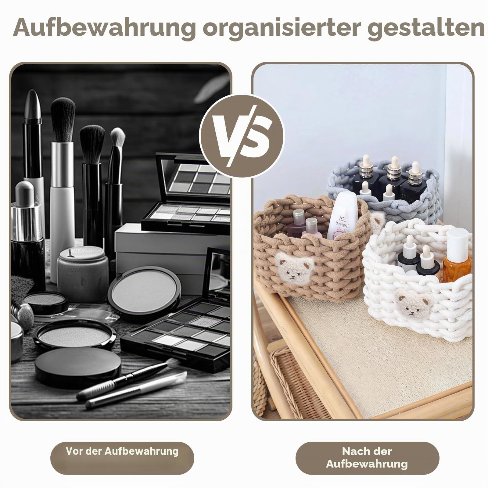 2 Stück Aufbewahrungskorb Geflochten Baumwolle Strickkorb, 20x15x13 cm Aufbewahrungskorb Klein, Häkelkorb Badezimmer Organizer, Burr Basket für Kinderzimmer, Bad, Schränke (Weiß)