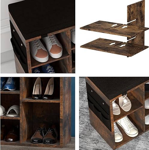 Miniatura 4 de Gyabnw Estante de entrada, almacenamiento con 5 compartimentos, banco con almohadilla de espuma, organizador de zapatos para sala de estar,