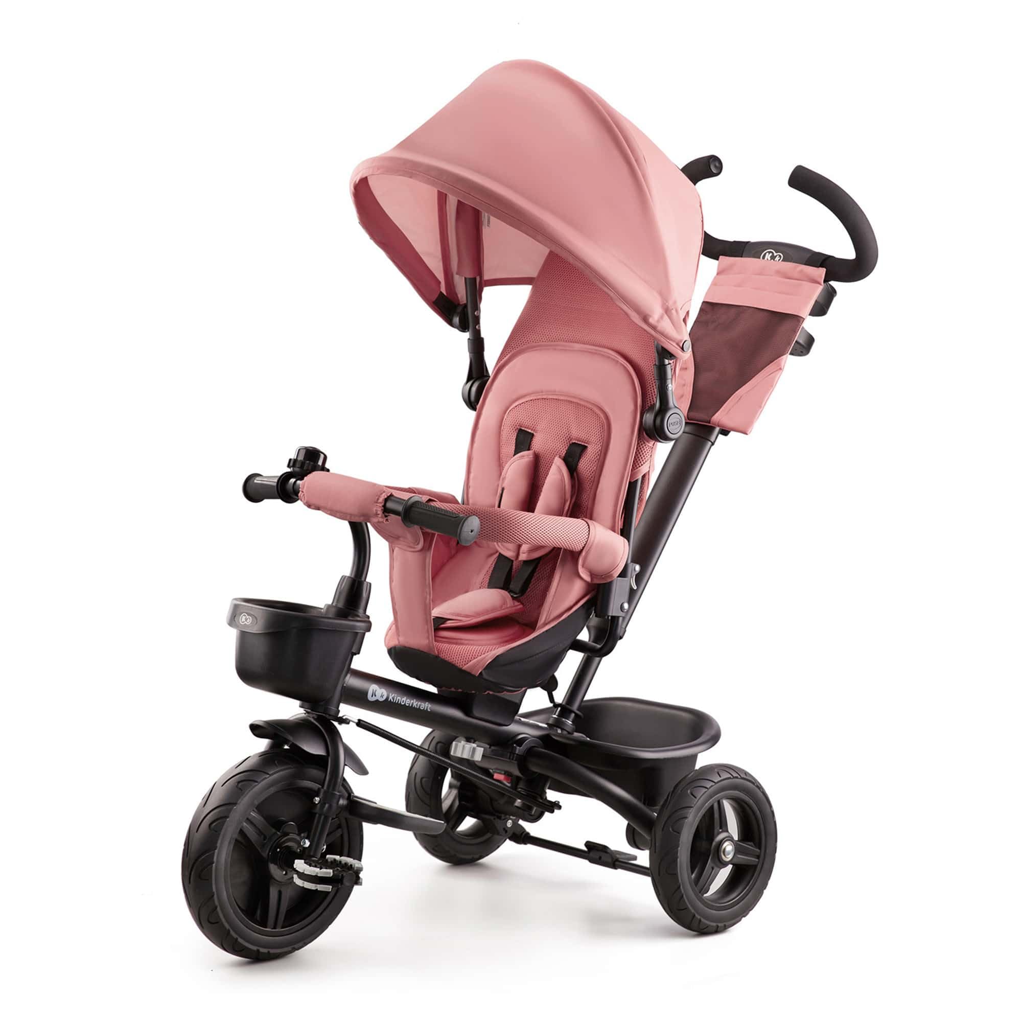 Kinderkraft AVEO Triciclo Evolutivo Plegable Para Bebés De 9 Meses A 25 Kg – Con Dos Cestas, Capota, Arnés Y Rueda Libre