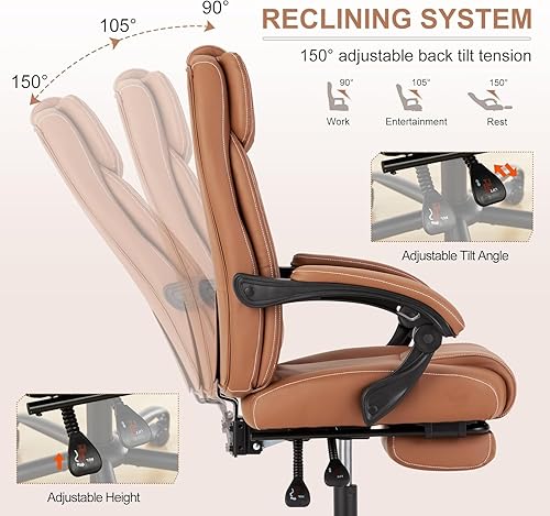 Miniatura 4 de Silla de oficina reclinable con reposapiés, silla ergonómica de escritorio de oficina en casa con soporte lumbar, silla de cuero ejecutivo grueso,