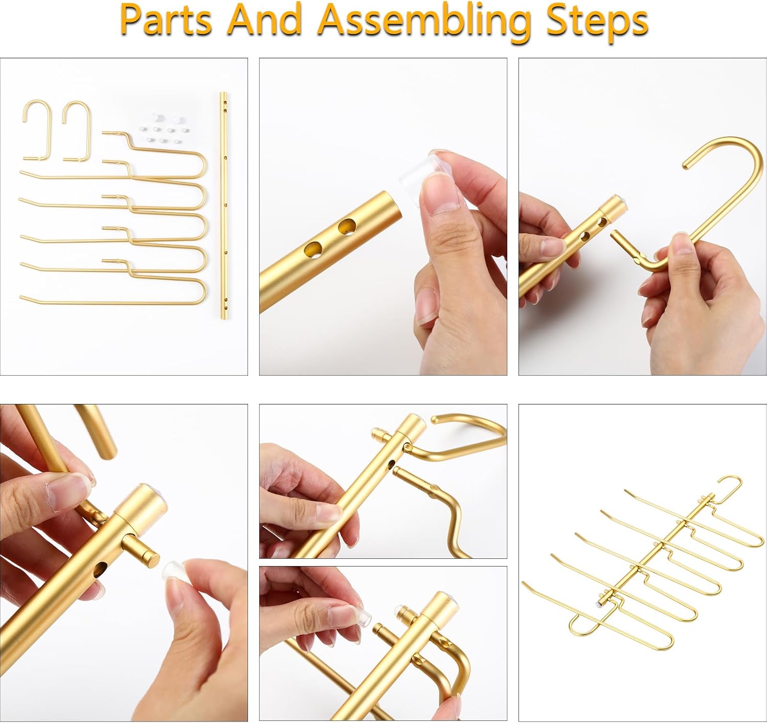 Aluminum Pants Hangers Space Saving-5 Layers Multifunctional Closet Hanger,Odourless,Rust Free,Heavy Duty Wardrobe Organizer for Jeans Trousers Scarves Slacks Leggings(2 Pack) (Gold)