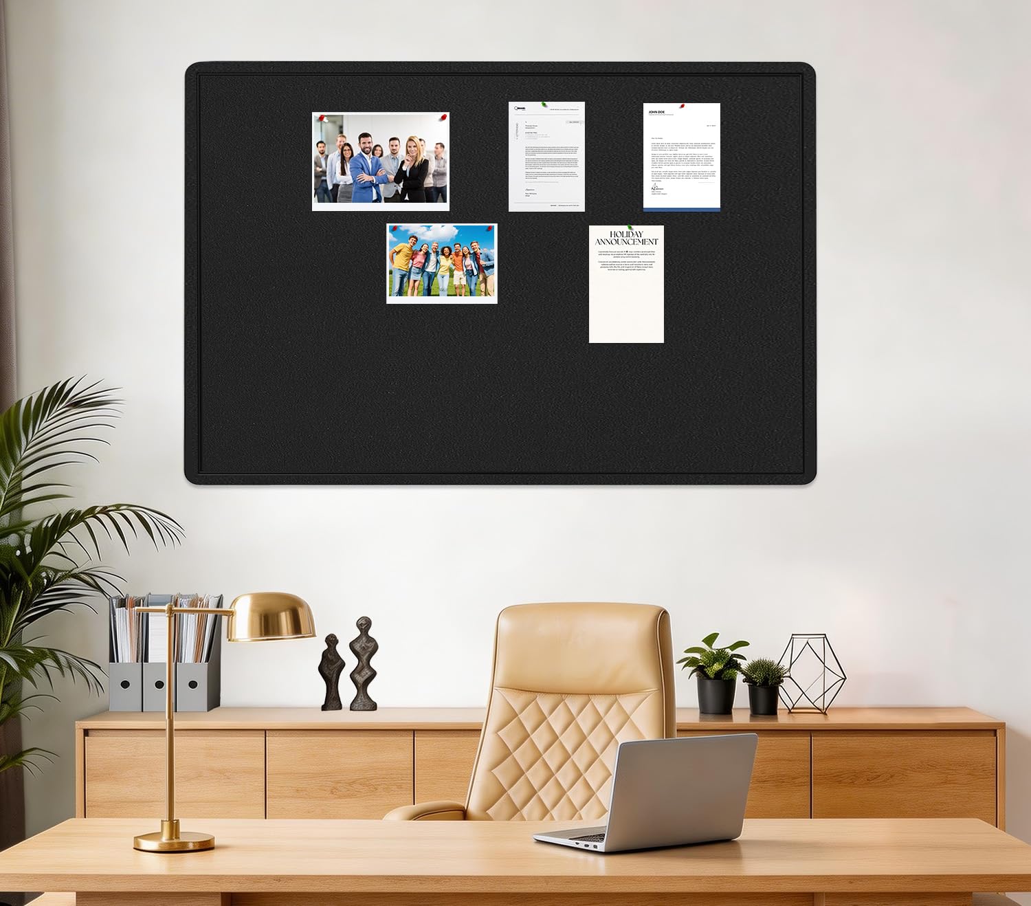 large bulletin board, 48 x 36 inches felt board notice pin board, 4' x 3'cork board alternative for wall, self-adhesive vision board mood board foldable photo board with 30 pushpin (black)