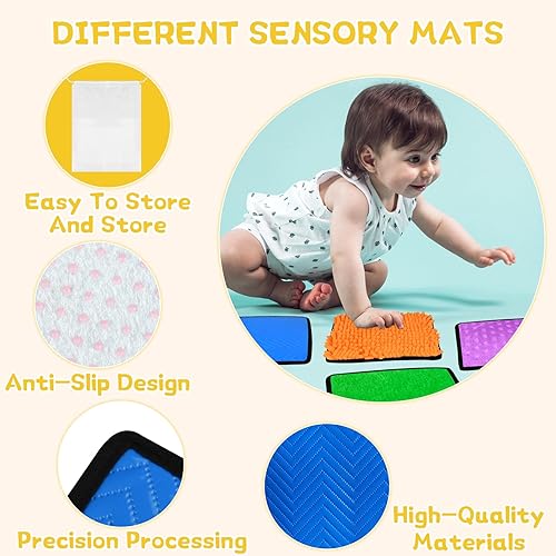 Miniatura 4 de Bouiexye Juego de 20 tapetes sensoriales cuadrados para niños autistas, azulejos sensoriales texturizados, juguetes sensoriales para bebés y niños