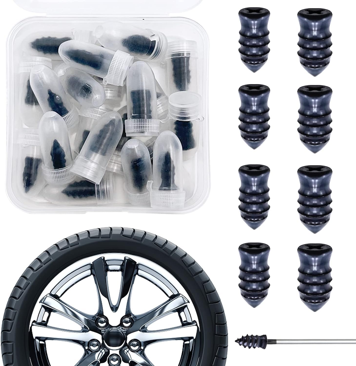 Bitnex 10 pcs Tyre Repair Screw, Rubber Nail Tire Repair SelfService Tire Repair Nail, Puncture