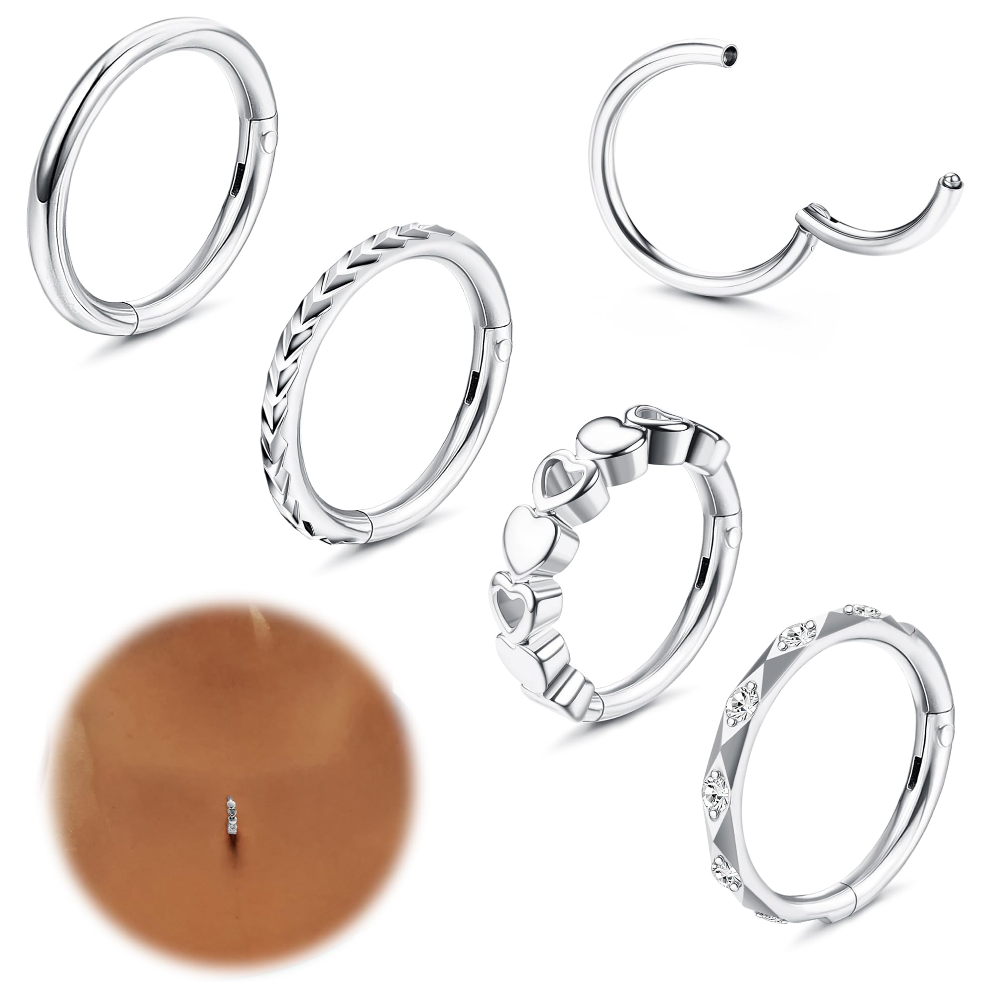 Adramata4Pcs 14G Piercing Ombligo Acero Quirurgico Piercing Ombligo Aro Corazón Infinidad Hipoalergénica Septum Piercing Helix Cartílago Oreja Piercing Plata Oro Piercing Ombligo para Mujer