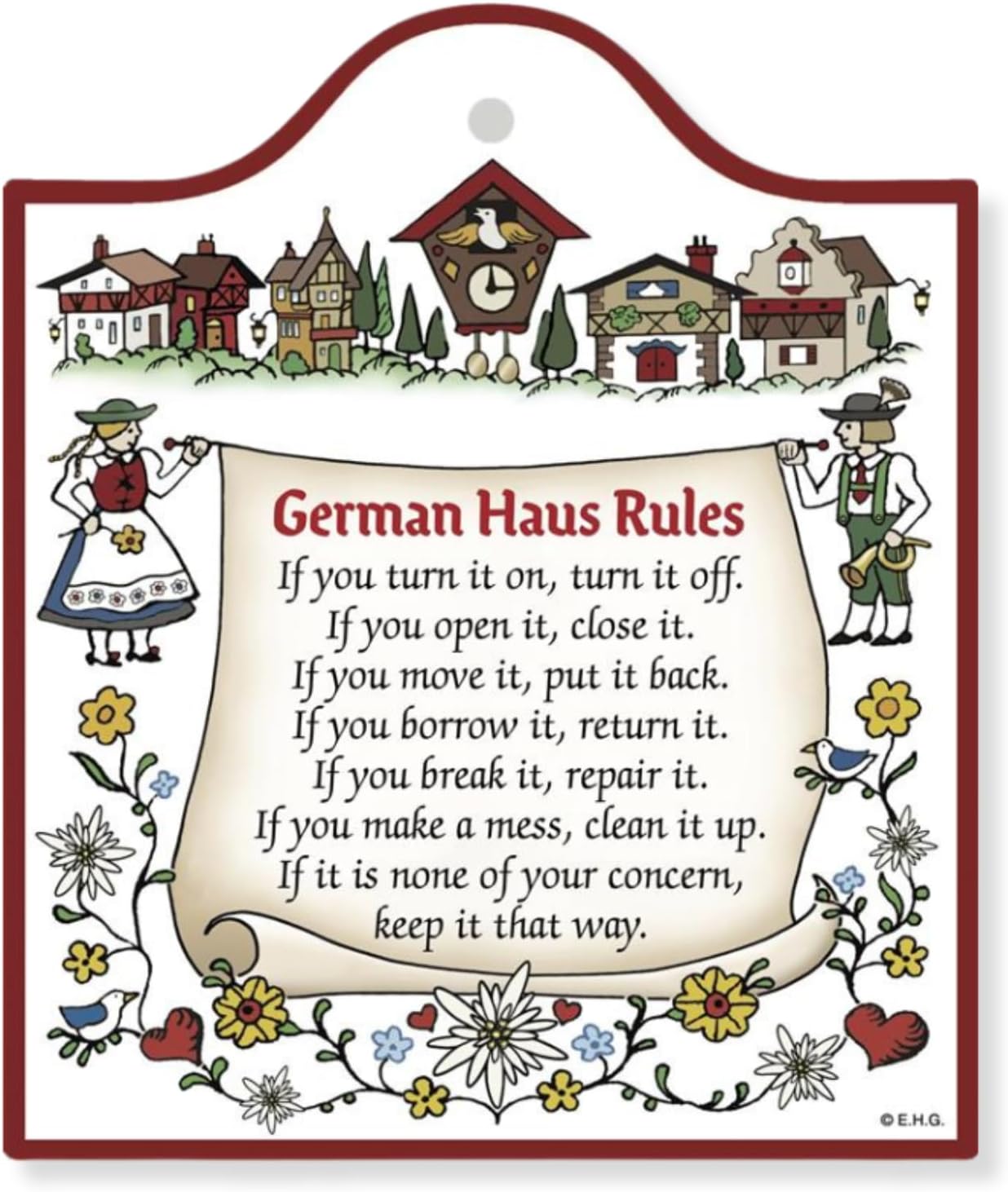 Essence of Europe Gifts E.H.G German House Rules Porcelain Cheeseboard with Cork Backing