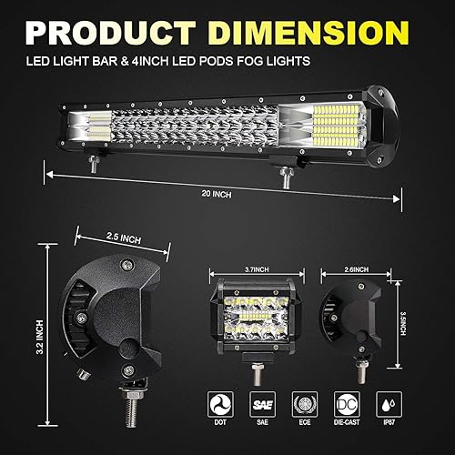 Miniatura 2 de Turbo SII 20 pulgadas 288 W 28000 lm Barra de luz LED Kit 4 piezas 4 pulgadas 60 W LED Pods conducción barra de luz antiniebla con arnés de cableado