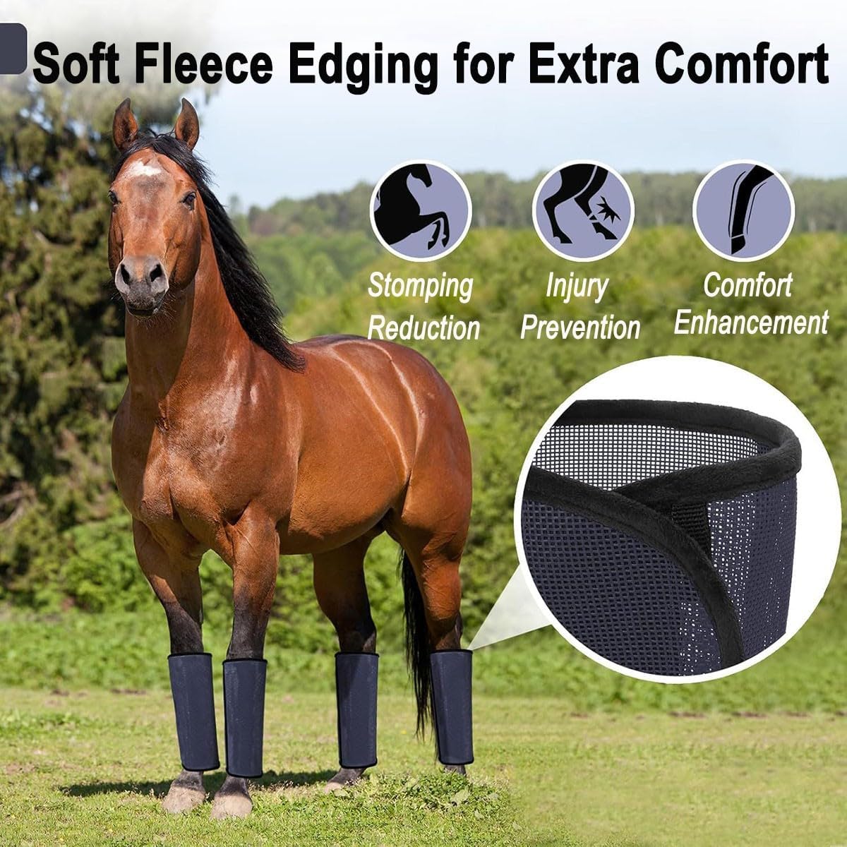Fly Leg Wraps for Horses Set of 4,Horse Mesh Fly Boots, Pony Fly Boots Horse Care Boots, Prevent Mosquito Bites, Breathable Mesh(Black)