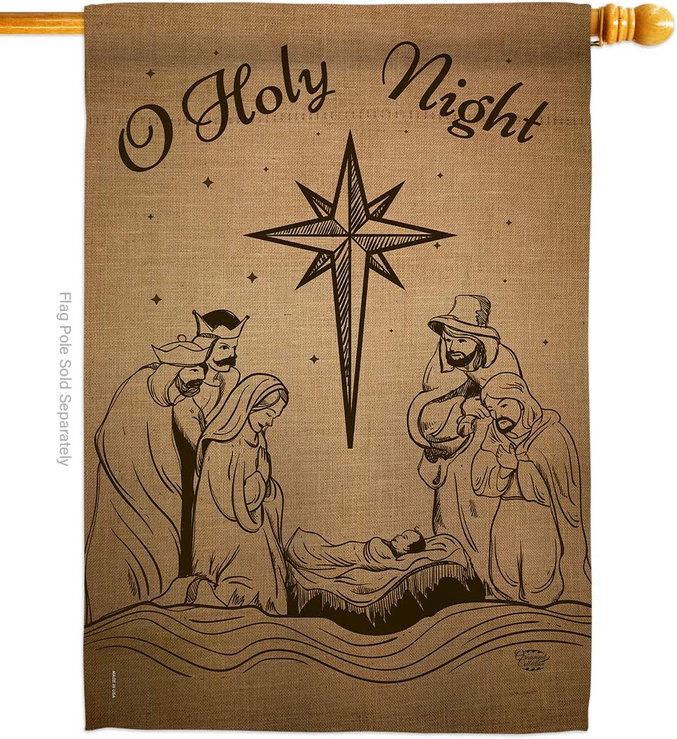 Holy Night House Flag Wintertime Nativity Three King Religious Family Season Christian Small Decorative Gift Yard Banner Made In USA 28 X 40