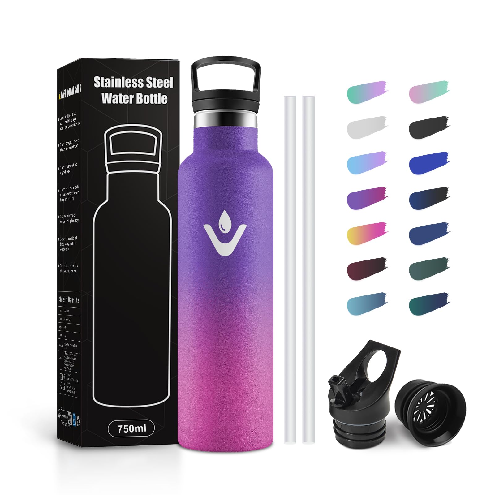 JAPORIA 750ml Thermal Bottle with Straw Reusable Leak-Free BPA Free for School, Camping, Travel, Office