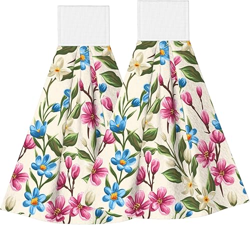 Miniatura 13 de Toallas de mano retro de los años 70 para cocina, diseño de margaritas, estilo bohemio, de secado rápido, con lazo, 2 unidades, para baño, baño,