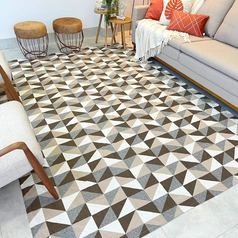 tapete antiderrapante sala 2,0x1,50 clínica casa (marrom geométrico)