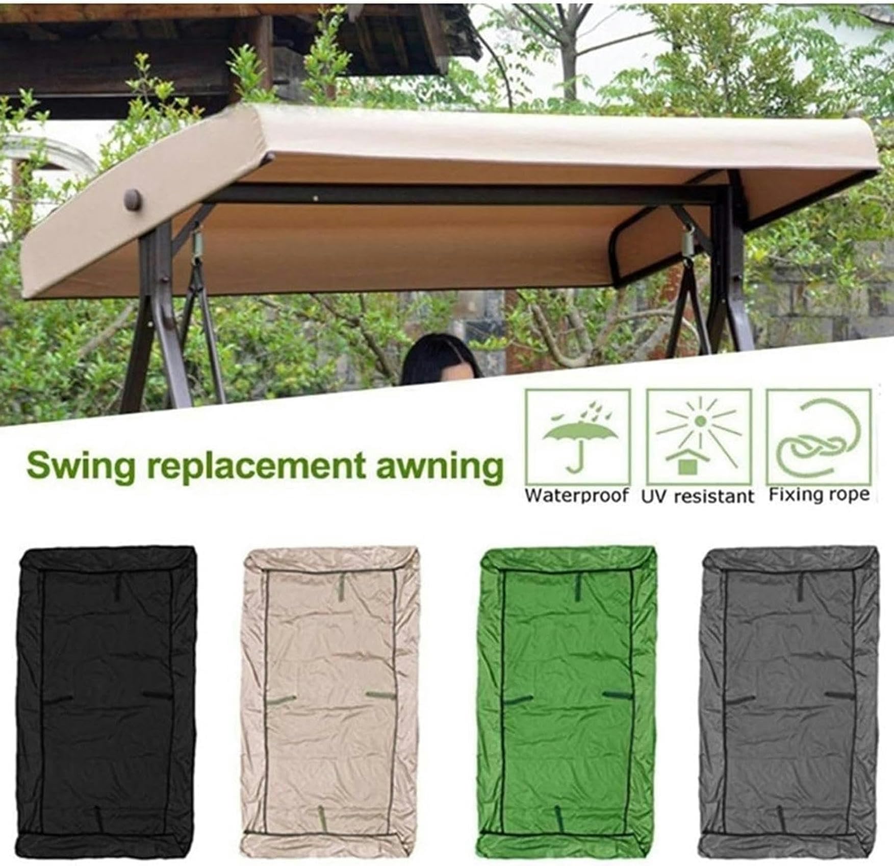 Housse de Balançoire de Jardin,Toile de Rechange pour Balancelle 2 3 Places,Imperméable & Anti UV et Pluie Toit de Balancelle pour Jardins Terrasse,191 * 120 * 18/23cm