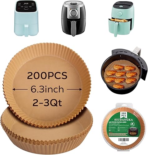Mini forros para freidora de aire de 2 cuartos de galón, 200 almohadillas antiadherentes de papel pergamino para freidora de aire compatibles con