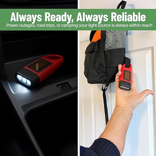 Miniatura 9 de Evelots Linternas de manivela con energía solar (paquete de 4) linterna recargable de emergencia y supervivencia para acampar, automóvil - Fácil luz