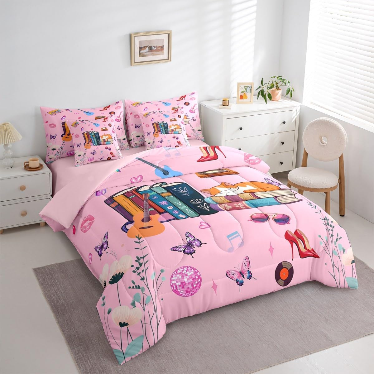jejeloiu Cat Comforter Set Full Size 7 Pieces for Women image 2