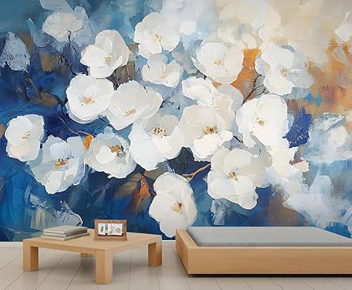 Miniatura 13 de Mural de pared floral retro, papel tapiz rústico floral de bar, flores abstractas 3D, impermeable, para cafetería, restaurante, sala de estar,