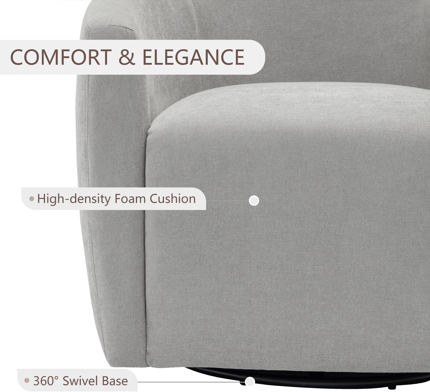 MINCETA Swivel Accent Chair,Modern Barrel Chair 360 Swivel Accent Armchair with Upholstered,Comfy Round Club Chairs for Living Room,Bedroom Study Room,Set of 1,Fabric in Gray