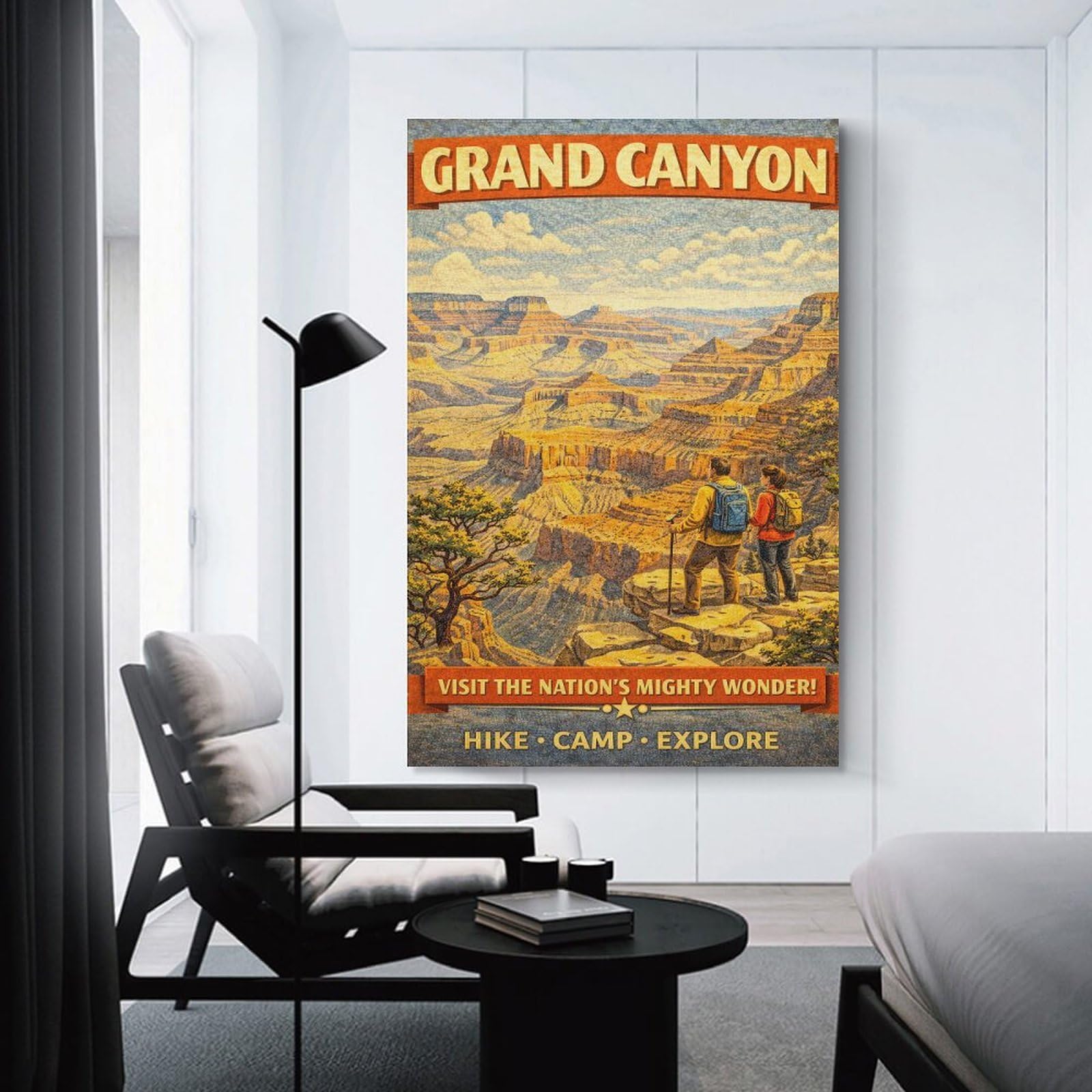 Junmoney Grand Canyon Vintage Travel Decorative Canvas Print 24x36inch(60x90cm), for Corridors, Hallways Or Apartment Entries, Decorative Wall Art for Narrow Spaces
