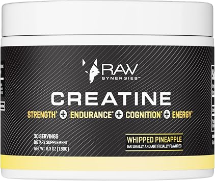 RAW Synergies Creatine Powder, Whipped Pineapple, 30 Servings