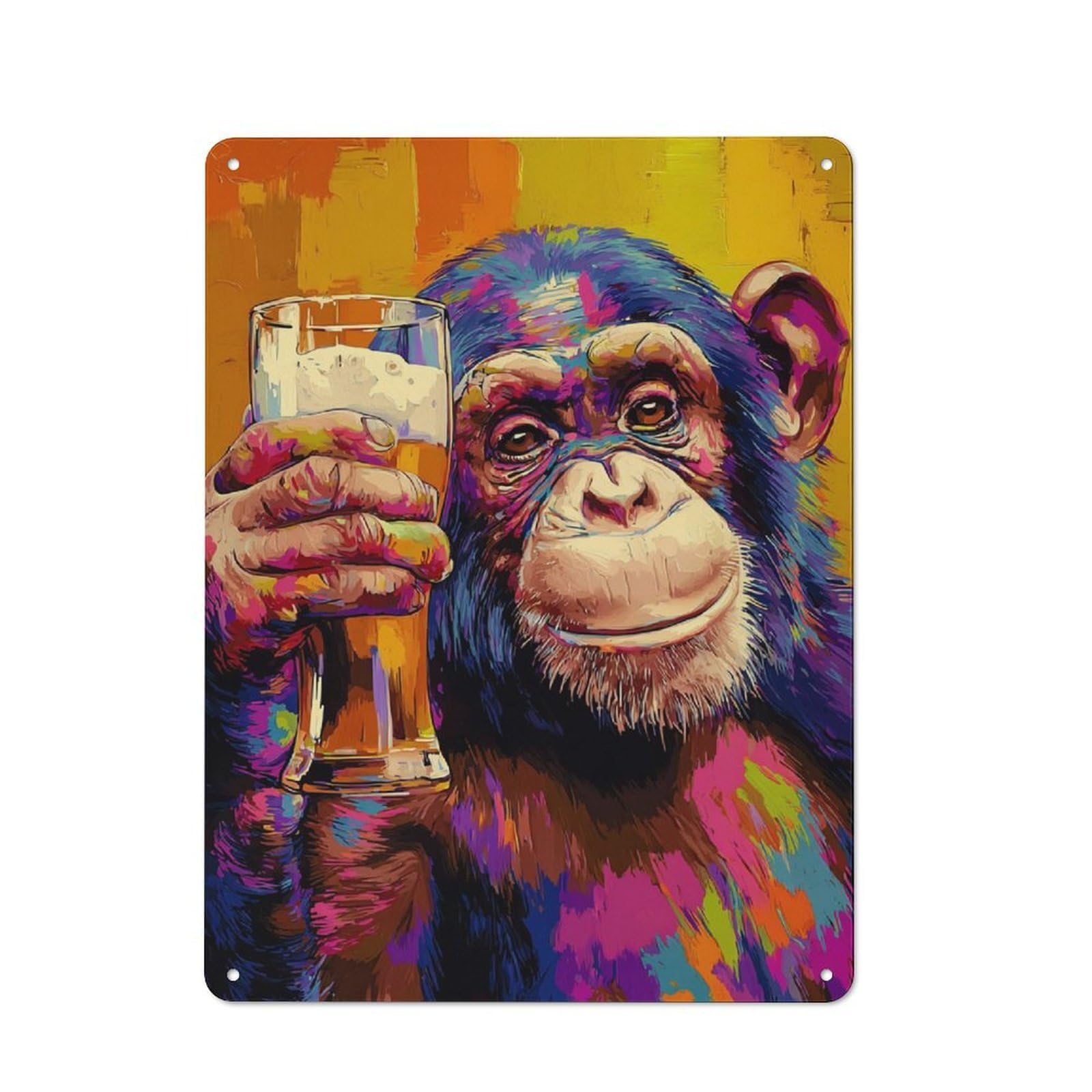Junmoney Chimp Cheers Colorful Artistry Metal Wall Art Sign 40X30cm, Modern Retro Urban Room Decor For Modern Home, Workshop, Office Or Cafe