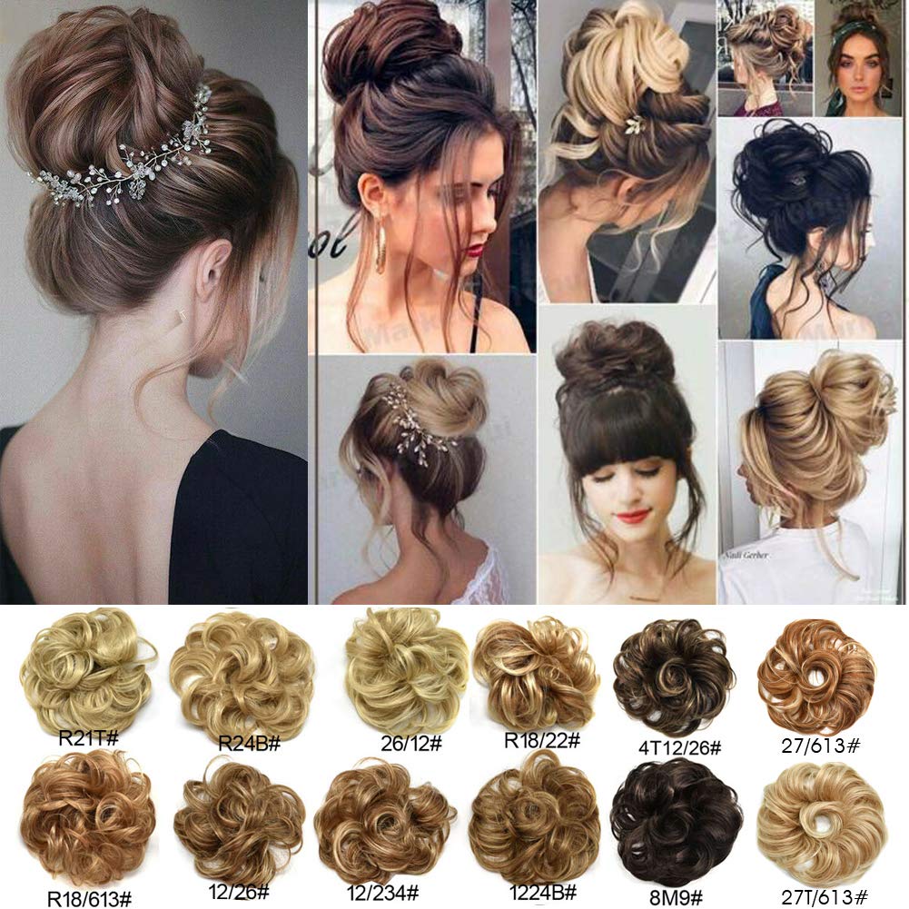 FACE MIRACLE Hair Bun Extensions Scrunchy Updo Fluffy Wavy Hair Bun Scrunchies Donut Hairpiece Synthetic Chignons Hair Pieces for Women Girls (26/12#)