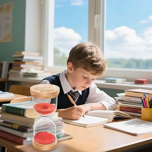 Miniatura 6 de Reloj de arena con temporizador de arena de 15 minutos, reloj de arena de madera de haya, pequeño vidrio de madera roja de 15 minutos, reloj de