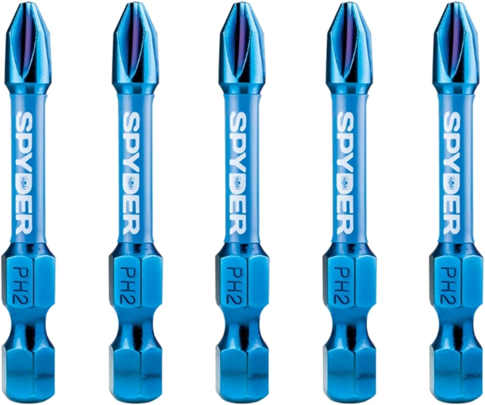 2-inch PH2 Impact Driver Screwdriver Bit, Pack of 5 Bits, Mach-Blue Plating, IMPACTive Alloy Tool Steel Torsion Zones
