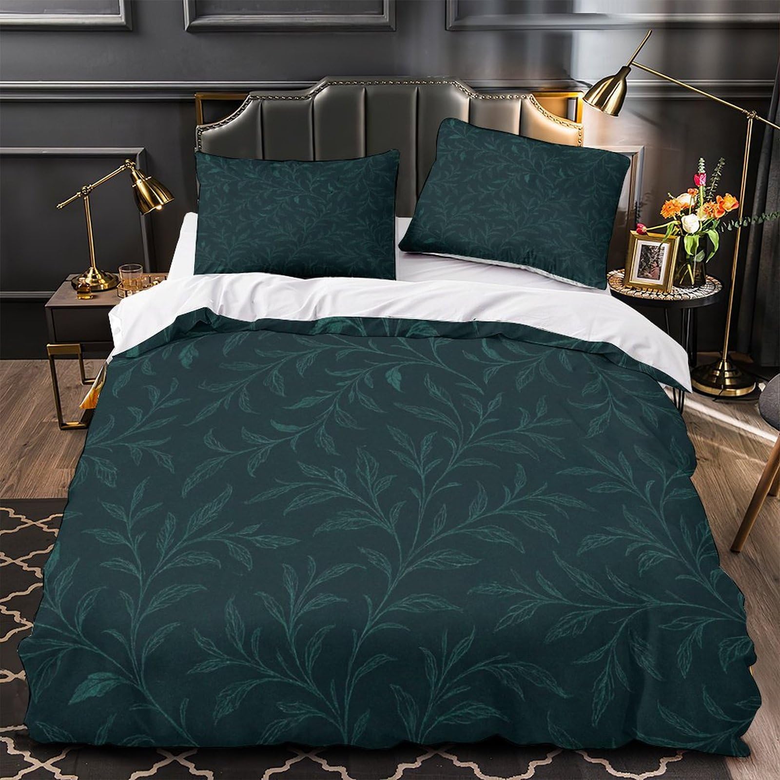Housse de couette design botanique et drap de couette 260x220cm hypoallergénique grand lit