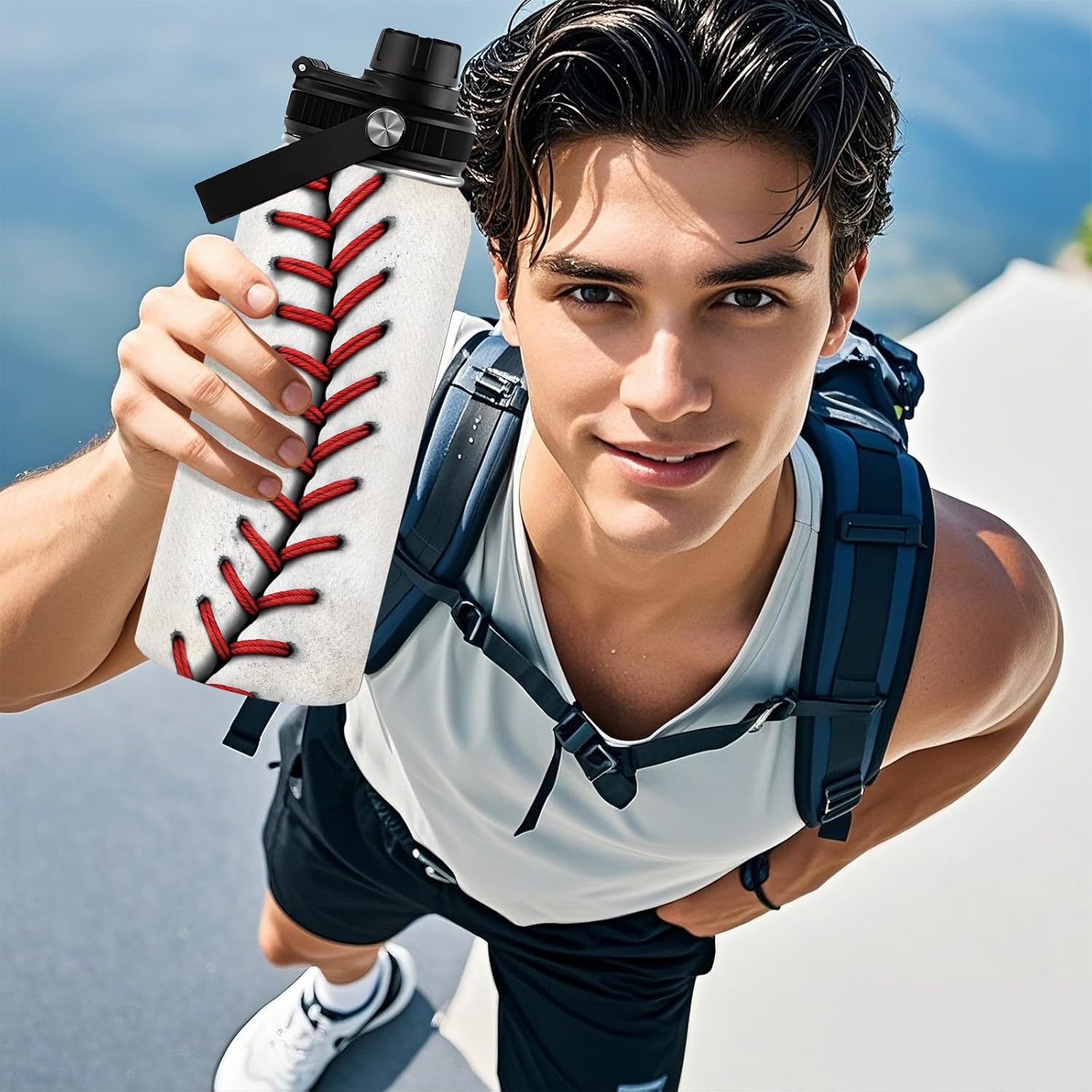 Baseball Water Bottle 32oz, Sport Travel Stainless Steel Tumbler With Lid, Double Wall Vacuum Insulated Coffee Cup Travel Mug, Fathers Day Birthday Baseball Gift For Boys Dad Husband - Image 9