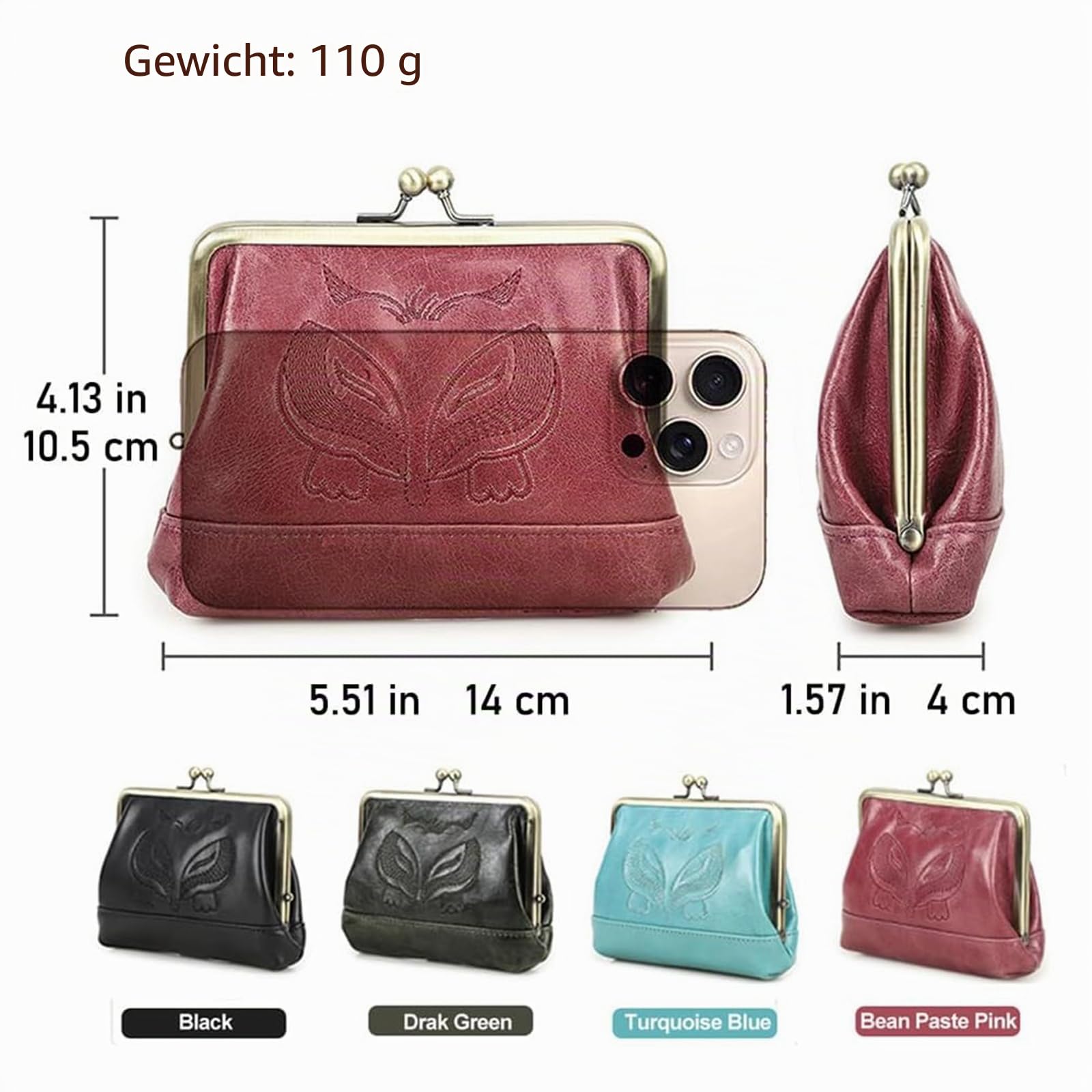 Contacts Kiss Clap Geldbörse aus Leder für Damen, Vintage-Kartenhalter, klein, niedliches Kleingeldbörse, Wunderschönes Pink, Vintage-Stil