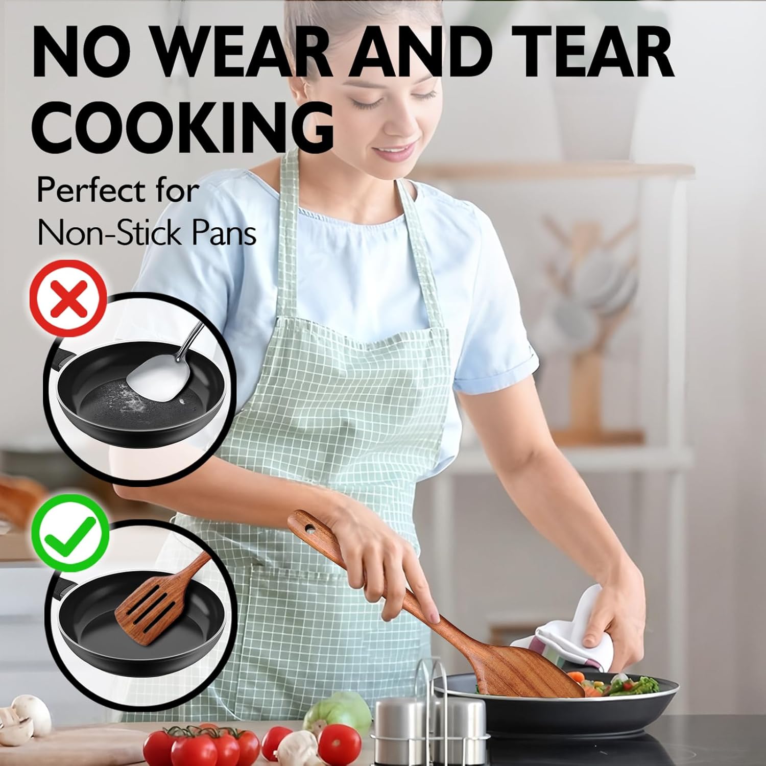Wooden Spoons for Cooking 11 Pieces Set, High Quality Wooden Kitchen Utensil Set, Wooden Utensil Set, With Strainer Spoon, Pasta server, Fried Spatula and Salad Fork, Egg Beater, Butter Spreader
