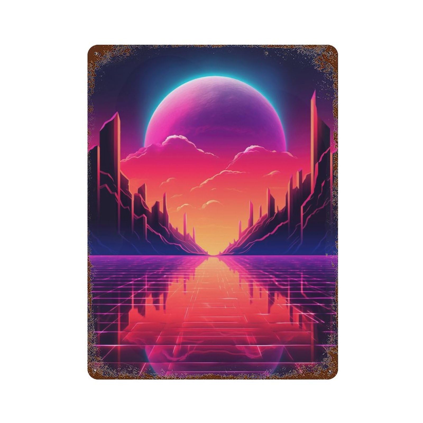 Rust Effect Retrowave Chroma Dreams Vintage Rust Metal Sign 15.7"x11.8", Classic Wall Plaque for Shed, Workshop And Garage Wall Decor
