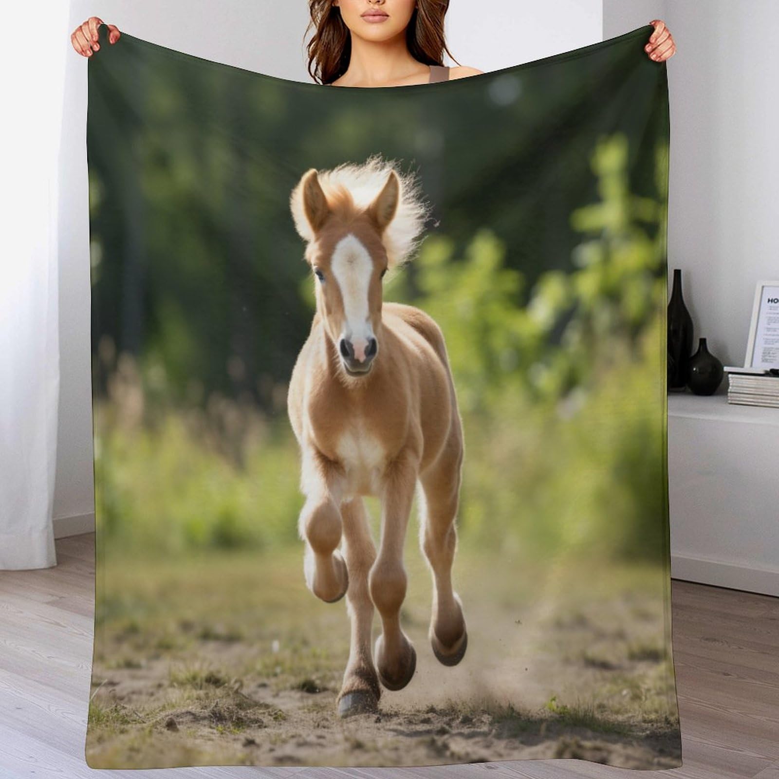 Couverture cheval plaid flanelle 140x180cm jeté de canapé lit voyage extérieur