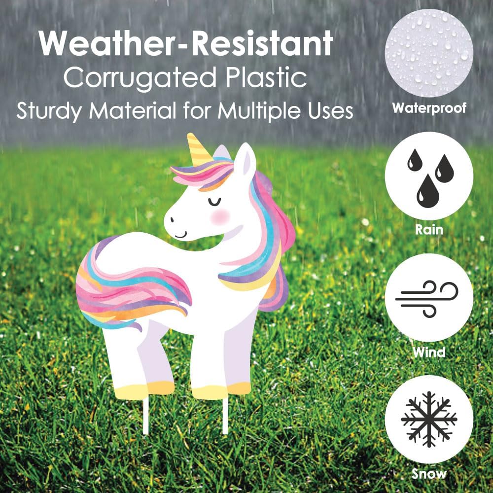 Big Dot of Happiness Unicorn Outdoor Decorations, Rainbow Birthday Party Lawn Ornaments, Unicorn Yard Signs with Stakes - 10 Piece Set