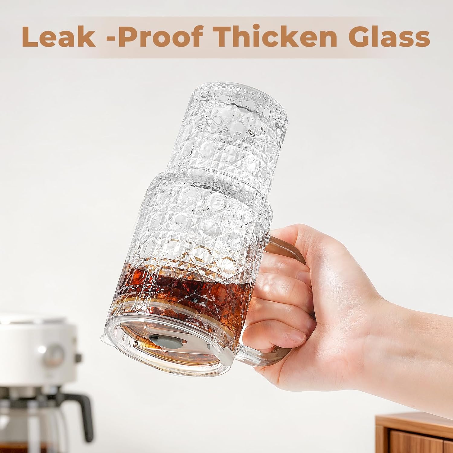 17oz Water Glass Tumbler with Handle & Lid Coasters, Reusable Iced Coffee Cups with Straws – Set of 2, Glass Cups for Smoothies, Juice, Coffee, Tea - Image 4