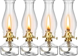 Riakrum 4 Pieces Oil Lamps, Vintage Glass Kerosene Lamp Oil Lantern, Chamber Hurricane Lamps Decorative Lamp for Indoor Use Home Tabletop Decor and Emergency Lighting(Retro)