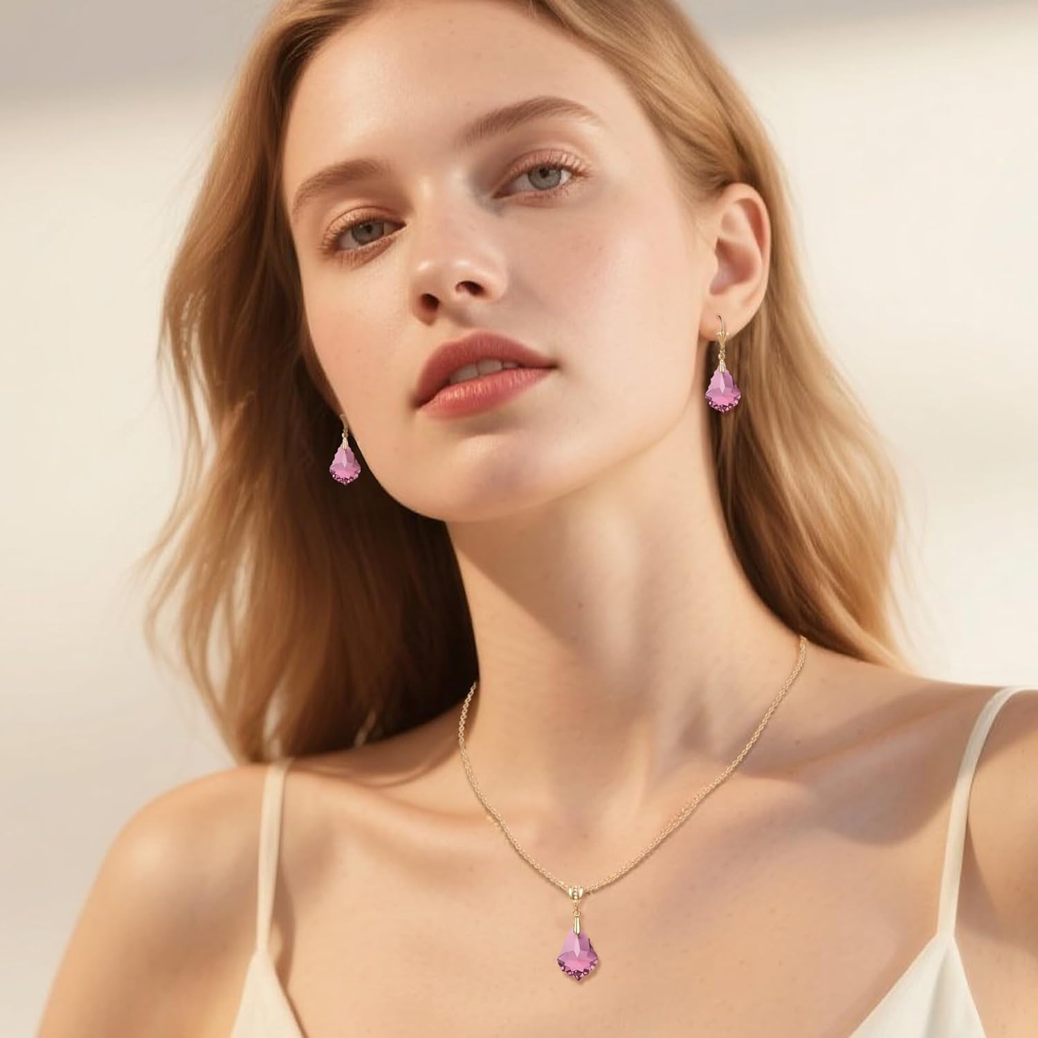 EVEVIC Austrian Crystals Baroque Pendant Necklace Earrings for Women 14K Gold Plated Hypoallergenic Leverback Drop Dangle Earrings Jewelry Set - Image 2