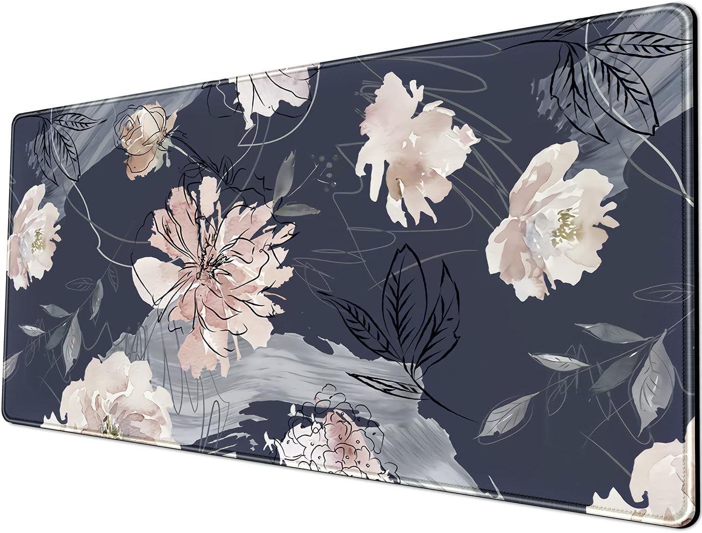 Mouse pad Gaming Mouse Pad (31.5x11.8 in), Large Non-Slip Rubber Base Mousepad with Stitched Edges, Waterproof Keyboard Mouse Mat Desk Pad for Work Blue and Grey Pink White Peony