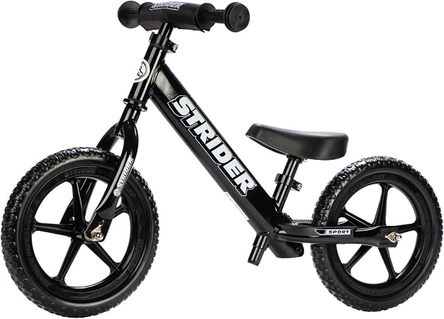 Strider - 12 Sport Balance Bike For Ages 18 Months - Ultralight First Kids Bike. Adjustable Saddle, 12 Inches In Black