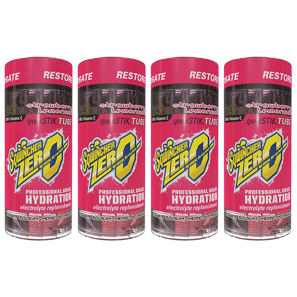 Sqwincher ZeroQwik Stik Sugar Free Electrolyte Powdered Drink Mix Low Calorie - Assorted Flavors And Sizes (Strawberry Lemonade, 40 Sticks)
