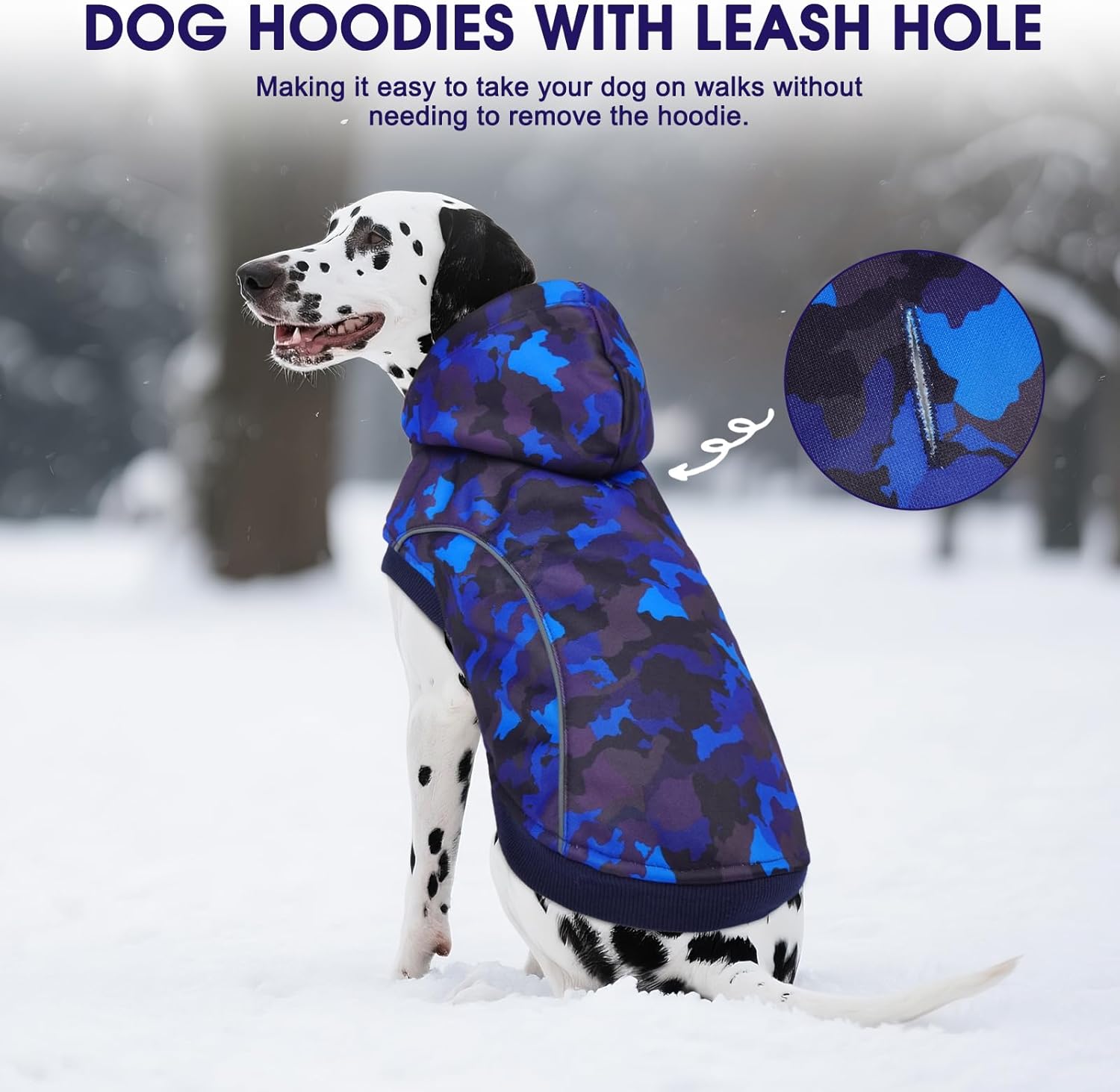 IECOii Dog Hoodie for Large Dogs, Warm Hoodie for Giant Breed Dogs Girl Boy, Fleece Lined Dog Sweatshirt Pullover with Leash Hole & Reflective Stripes, Fall Winter Great Dane Hoodies, Blue Camo, 4XL - Image 4