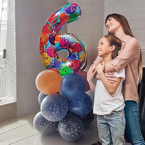 Miniatura 3 de Globos con el número 6 arcoíris para decoraciones de cumpleaños de 6 años, globos de neón grandes números 6, suministros de fiesta de cumpleaños de