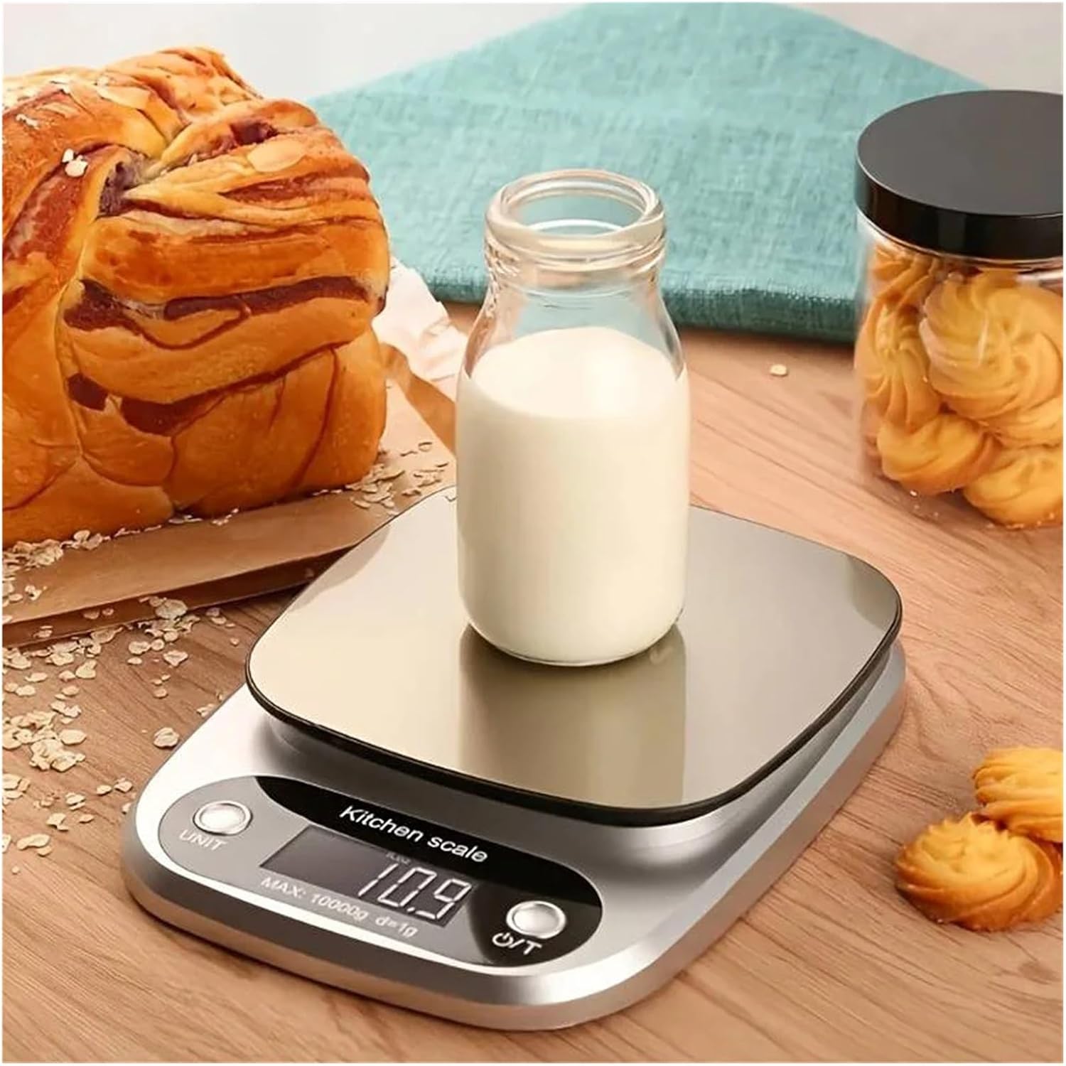 Precision Stainless Steel Kitchen Scale 10kg Electronic Multifunction Display Measuring Tool(Silvery,Battery 10kg)