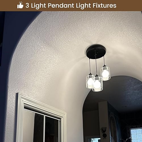 Miniatura 8 de Lámpara colgante de 3 luces, lámpara colgante para isla de cocina, iluminación colgante negra para cocina, dormitorio, pasillo, accesorios de
