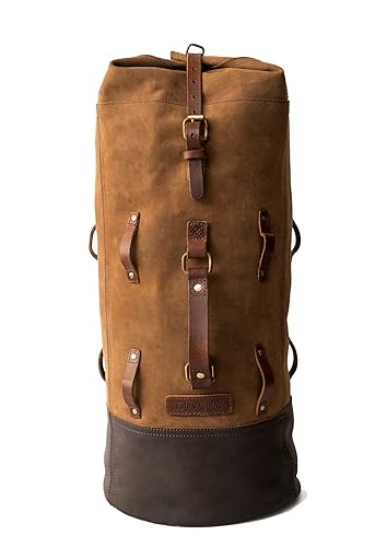 Miniatura 9 de Trip Machine Company Leather Military Motorcycle Duffel Saddle Luggage Outdoor Bag With Mounting Straps & Rain Cover (Vintage Tan, 24 l20 in50 cm)