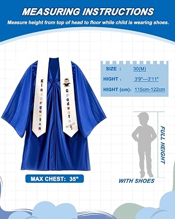 Kids Graduation Cap and Gown Set 2025 -Preschool Graduation Cap with Printed Stole Grad Gift