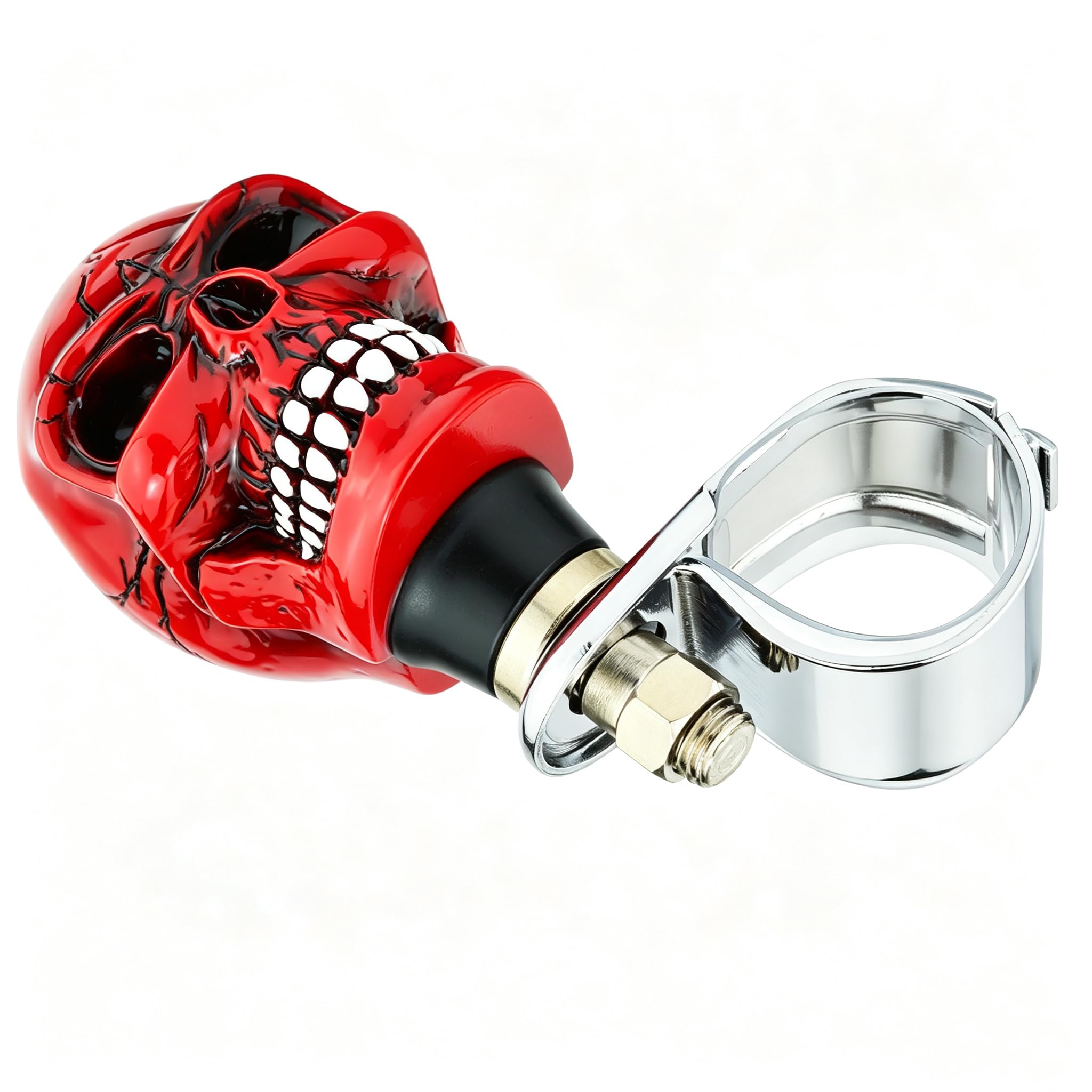 Lunsom Raddrehknauf, Totenkopf-Form, Auto, Drehknauf, Selbstmordknauf, Powergriff, Steuerung, Harz, Lenkspinner, Drehhilfe, passend für die meisten Fahrzeuge, LKWs, Traktoren, Boote (Rot A)