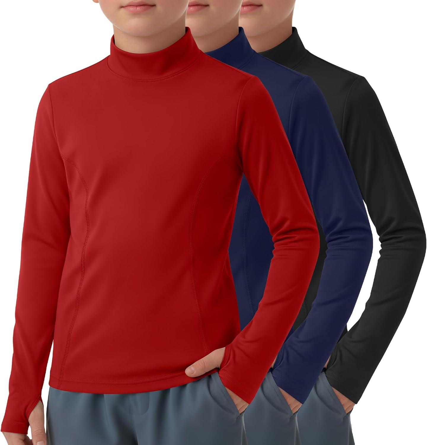 3 Pack Boys Rash Guard Kids Long Sleeve Swim Shirts UPF 50+ Quick Dry Sun Protection Shirts with Thumb Holes 5-14Y