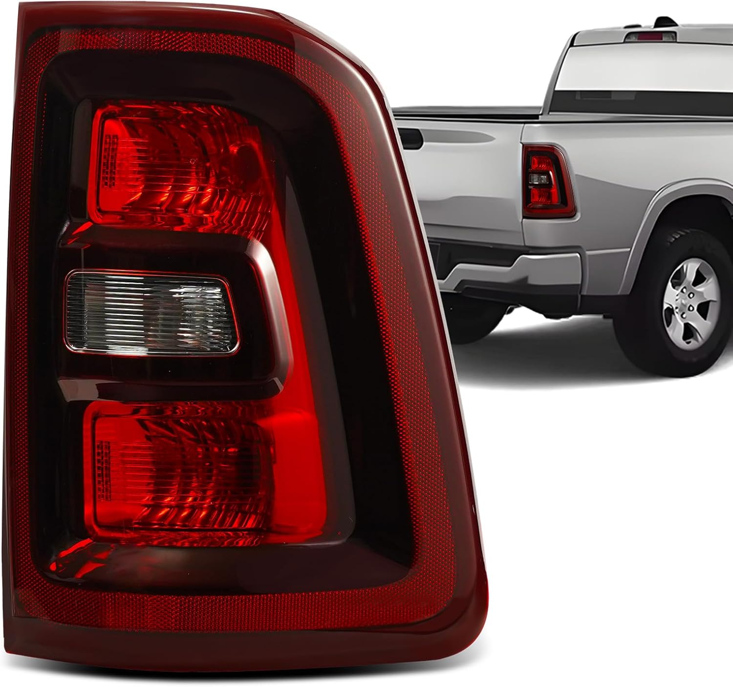 Halogen Tail Light Compatible with 2025 RAM 1500 Rear Reverse Brake Lamp Black Housing Taillights Replacement for OEM 68531046AA 68531046AB w/o Blind Spot Detection Right Side